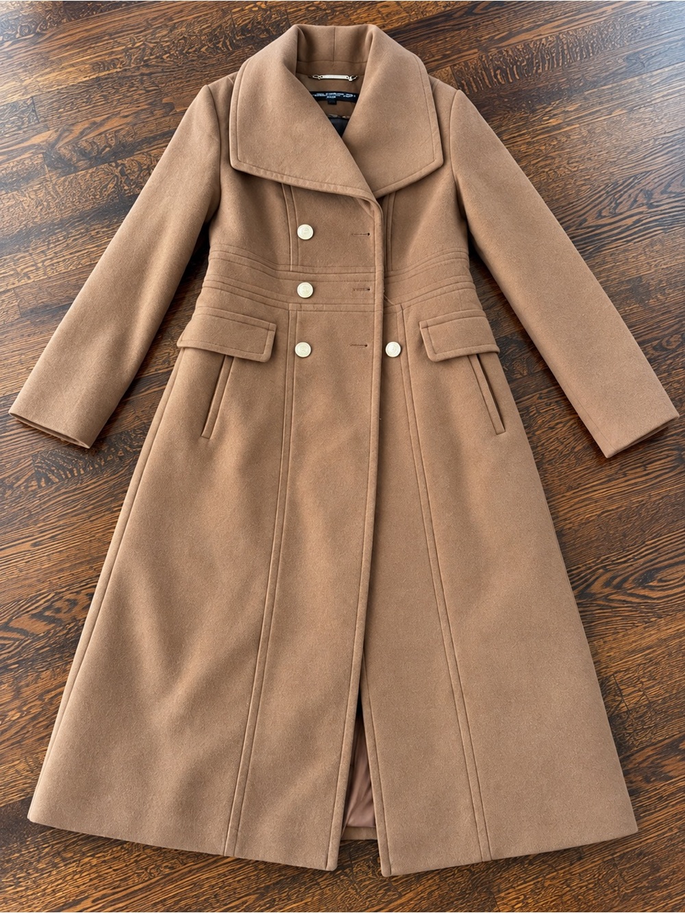 Karl Lagerfeld Camel Double-Breasted Wool Trench Coat